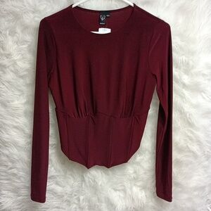 Corset Waist Long Sleeve Cropped Top